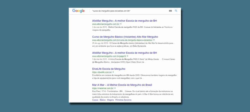 Busca no Google: Curso de Mergulho, resultados orgânicos