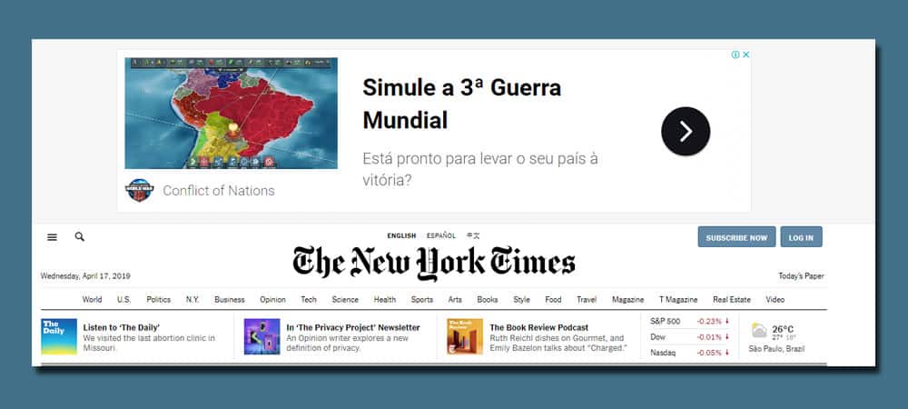 The New York Times: anúncio Simule a 3ª Guerra Mundial