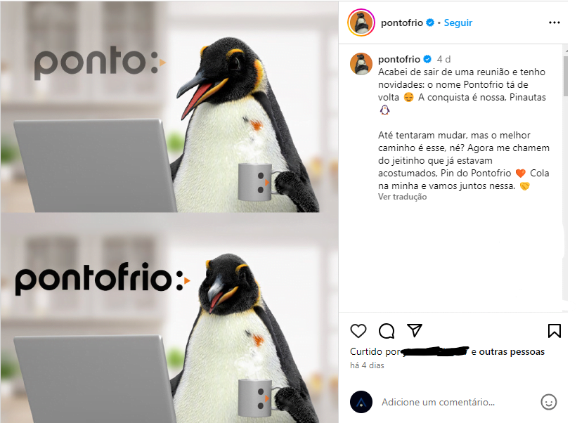 print da postagem do ponto frio no instagram - mudança de nome